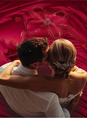 尖顶豪奢享婚庆大红塔绣寝具床品结婚喜63684纯庆陪嫁棉长绒刺棉