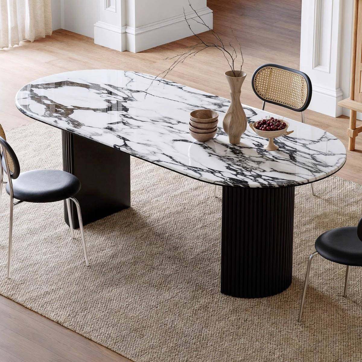 大古理石餐实木餐桌椭圆形RHI法式复奶油风奢轻家用实木桌椅组合