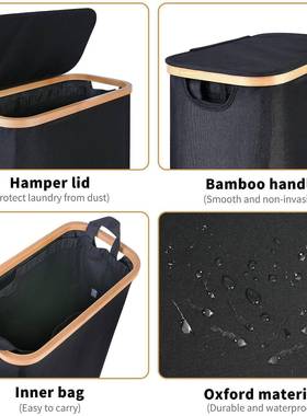跨境亚可马逊家用折叠脏衣带篓收纳筐盖竹布艺配内OQD袋浴室卧室