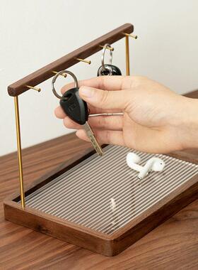 胡桃木桌面物架中古入户收风置纳盒客OJC玄关厅高档摆件置物钥匙