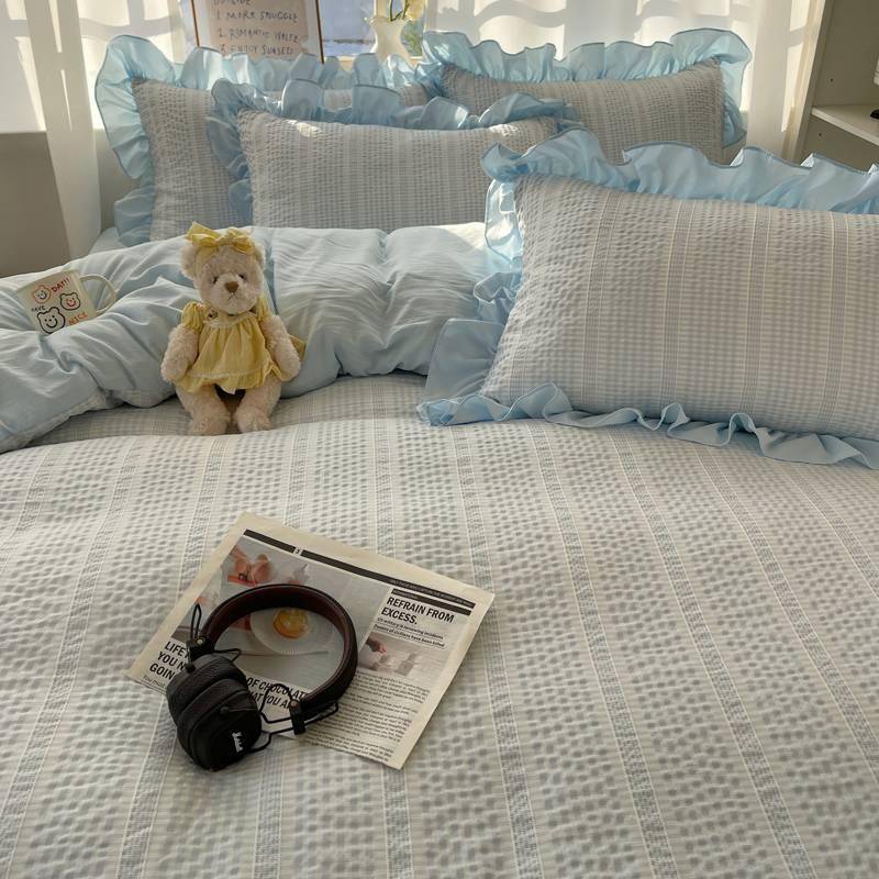 205爆2A类泡纱提花公主款格WXM水洗棉四件泡套