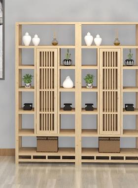 新式全实木博古ICC架客厅书房原木置中架创书意落地物架多宝阁隔