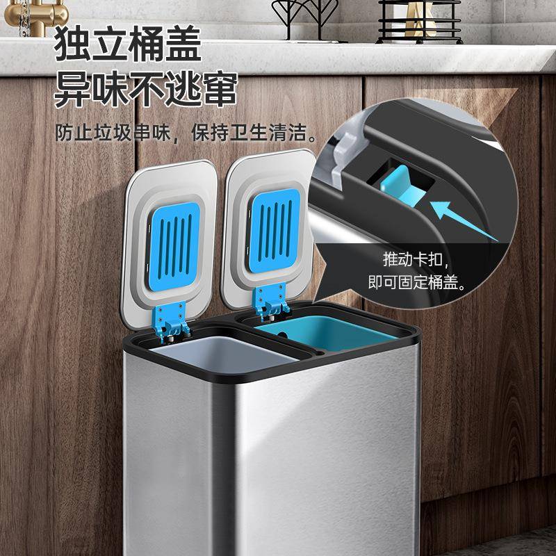 厨房分类垃桶用干湿分离专用奢客厅大号带盖不锈钢XXD圾脚踏家双