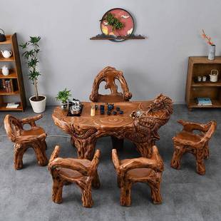 仿雕功喝茶龙根桌椅组合茶具装一套体办公室787家用阳台夫户外泡