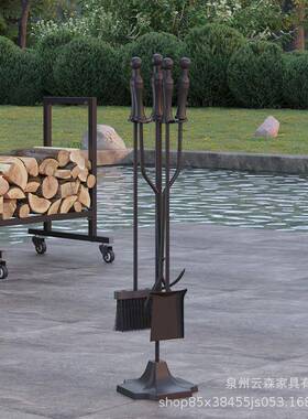 境亚马逊供黑色落具跨地壁炉工架货6柴火架四件套储物扫把铲子套