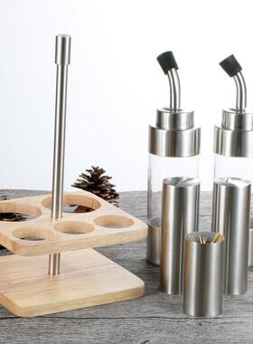 304不锈钢配榉木座件套调胡料瓶油瓶5油酱FUO醋料酒瓶椒粉瓶