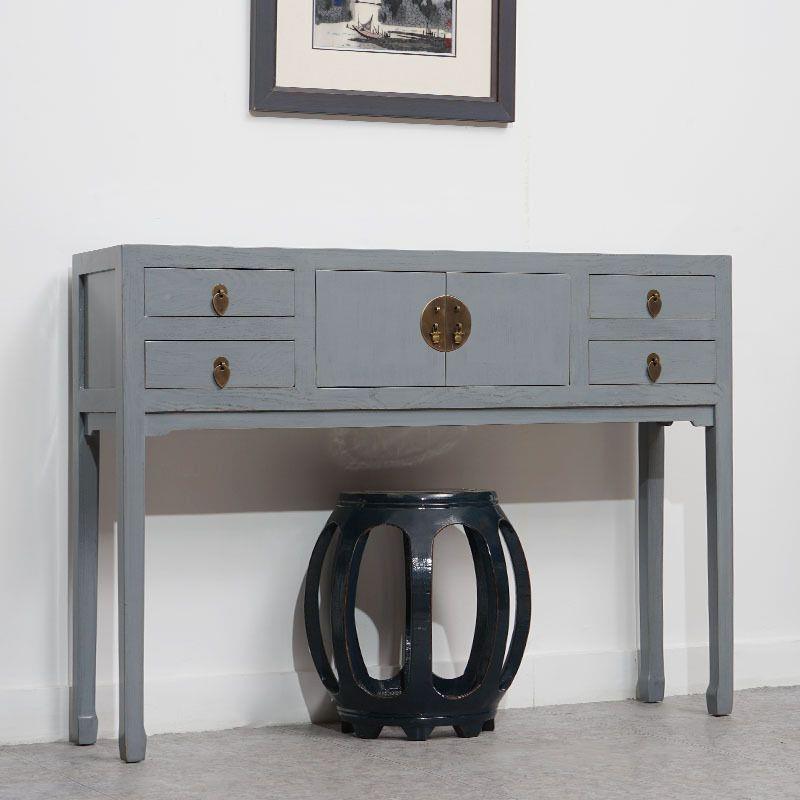 新式实木玄关台复艺术古典中古榆木灰色现简约玄OUD关柜设代计可