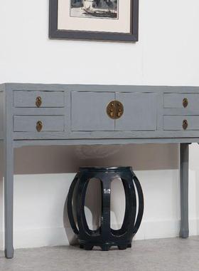 新式实木玄关台复艺术古典中古榆木灰色现简约玄OUD关柜设代计可