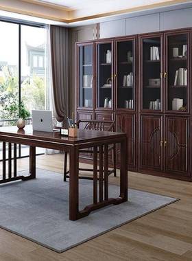 新中式乌金木实房木书柜轻42117奢现代简家用书客厅约璃门书架储