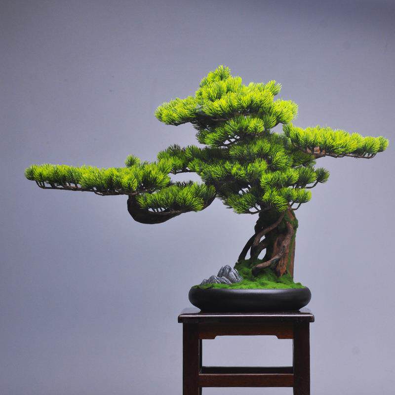 迎客松仿真植物盆景室内绿植盆栽松树办公室桌面玄关客厅装饰摆件