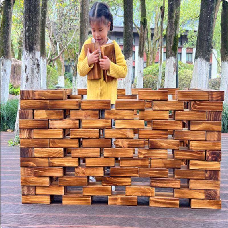 木头砖块拼搭积木幼儿园户外建构实木制碳化积木大型儿童搭建玩具