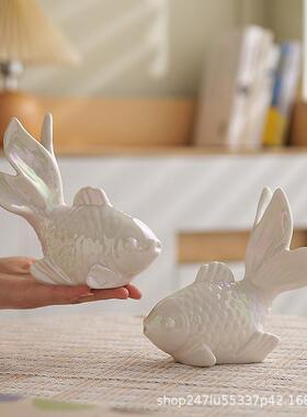 式锦鲤年年余客中厅玄关桌有面摆件创意工艺品金鱼80224饰餐品边