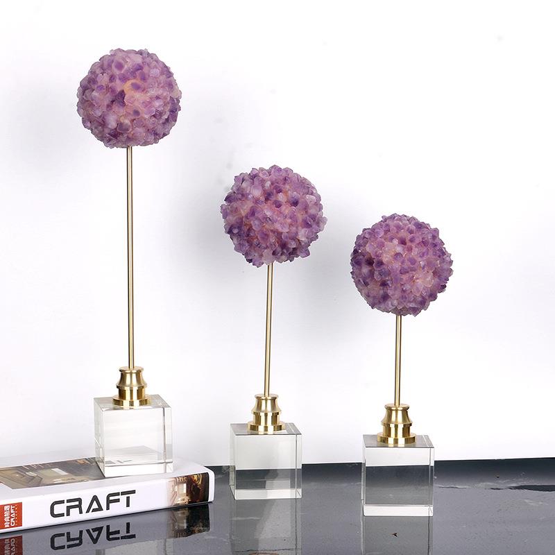 高W0111档奢天然紫水轻晶花球招财摆件客厅玄桌面创装饰意品关工