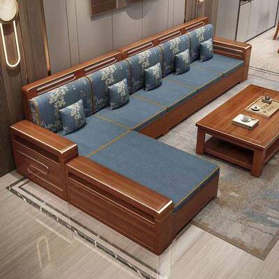 胡桃木实木18081沙发合厅家居代现简客约冬夏两组用转角贵妃高箱