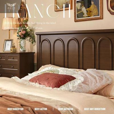 现简约复古法式实木床主1.5米代1.8FTR双人床轻美式卧奢高箱储物