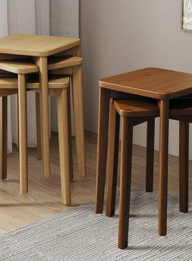 K*实木凳子家可叠放方高餐厅备用圆板凳现代简约GAU餐小桌木凳头