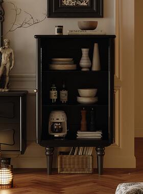 新款木客厅式法式复古玻璃美小酒柜IYS黑色实靠柜墙家用电视边展