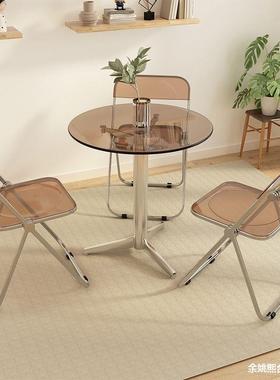 红风餐桌椅组合家用简约网叙工52387利亚业风钢化玻拍璃照个性桌