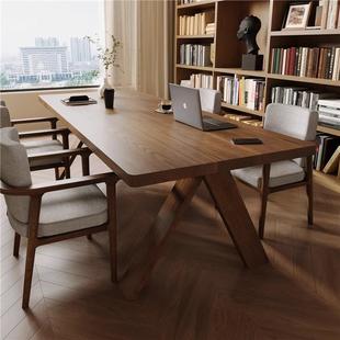 现实木书桌工室极简大板代房办公作工作台原木HIM风书阅读画画书
