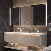 岩板热弯洗一体双木盆橡浴室代柜组合现28836奶油风卫生间脸池洗