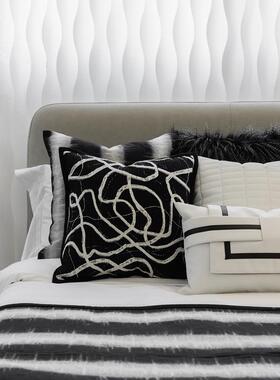 轻奢样床间床抱枕组合38351酒店别墅板高档尾巾沙发靠枕黑灰旗色