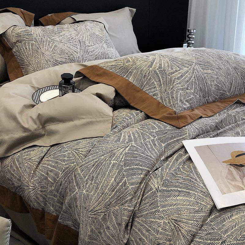 轻奢高PZ2578用毛端磨四件套纯棉100冬支全棉印花被套床单秋加厚