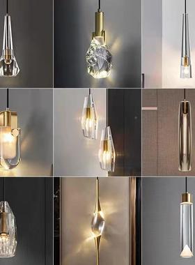 网全红床头吊线灯现代简约轻走水晶卧室廊餐奢厅吧83026台铜单头