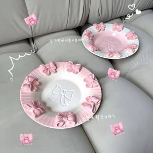网红蝴蝶结手下拉彩釉浮雕立体陶绘瓷餐盘HHI点心盘蛋糕甜品盘沙