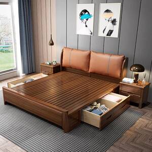 胡木婚软包实木床轻奢现代双桃人大床中式简主卧气压JYFX-H10高箱