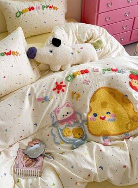 A类棉全棉双29252层纱布四件套儿品纯卡通三童床件套