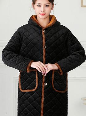 冬暖加厚罩衣女士绒三季层夹47477棉工加作服厨房保围裙外套水晶