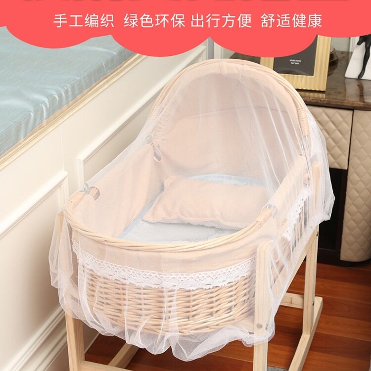 藤编摇篮床婴儿床实木新生防蚊睡篮车载外出安抚摇窝便携式手提篮图片