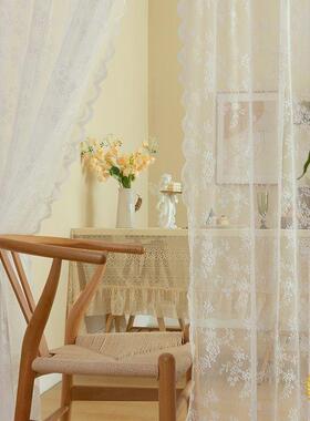 法式免隔窗打贴孔帘白色蕾丝纱F$px}$%p帘新断帘款穿杆飘窗门魔术