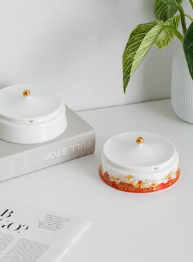 中性国风陶烟灰缸办072804公室家用简约白色创意个带盖防飞灰烟缸