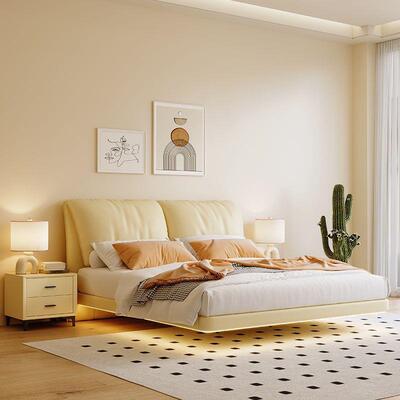 意式极简悬床浮床主卧公主极简悬床现简约空床软81551床婚房代皮