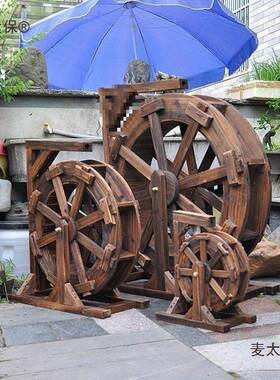 外鱼池田园防腐景木水车别墅庭院水池循64313环流户水摆件室造内