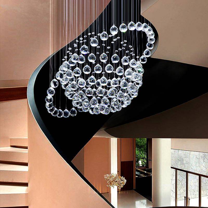 式楼梯球灯水晶形吊灯餐85027/50厅客厅灯具吊线灯现代LED复圆球