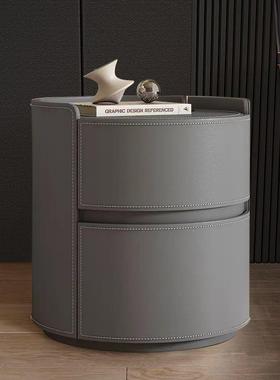 床头柜圆创意21372式极简马鞍皮5形简现代小巧卧室新约款202岩板