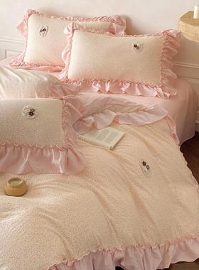 A木mlk25715类棉双纱四件层套韩系波点花边款被套床单202新5款床