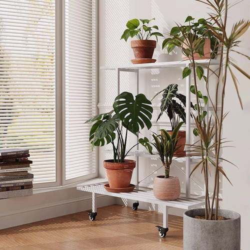 KQA户外阳台艺花落地式层绿萝架花架子室铁内带轮可移动家用置物