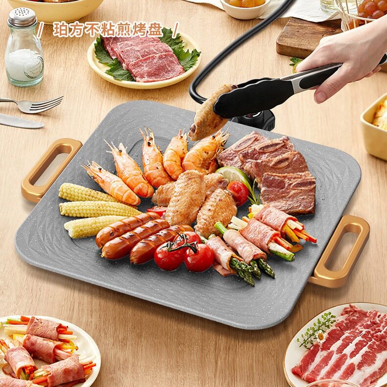 韩式麦饭石方形不粘少油烧烤盘