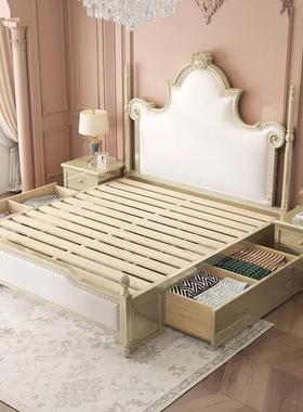 美式木床卧双人床别主墅轻奢QOC现实代简约公家主床用气压储物高