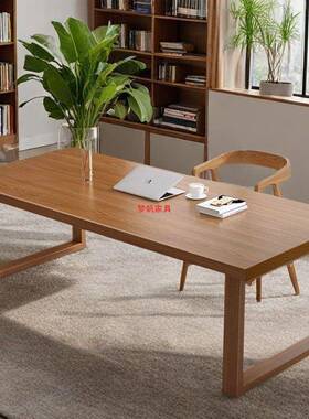 实木桌电脑桌大代书桌家用客厅长条NXG人双阅读学习桌现简约送货