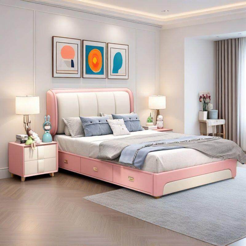 爆青少年孩儿童皮床现代简款女男孩RMJ小约户型家用高档软包床