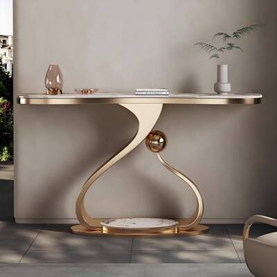 轻现奢风不锈户钢玄关桌代艺术玄关台门厅条案端台景靠墙玄LQP关