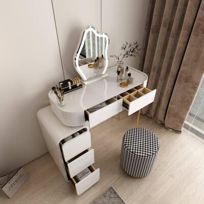 法式奶红油0风梳妆TXP台卧室现代简约225新款主卧尾床化妆桌网小