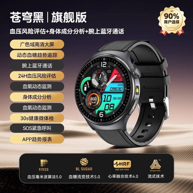 高精度微体检血压监测血糖血脂尿酸一体机智能手表老人心脏量仪血氧健康NFC呼吸睡眠动态心率心电运动手环