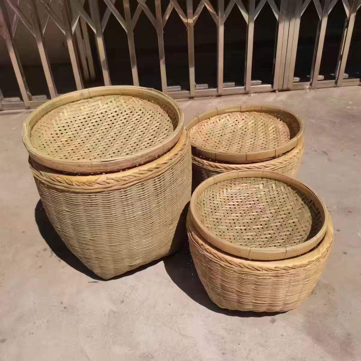 竹编大号箩筐箩篼淘米筐粮食竹筐结婚喜事竹箩竹编制品餐厅摆设用