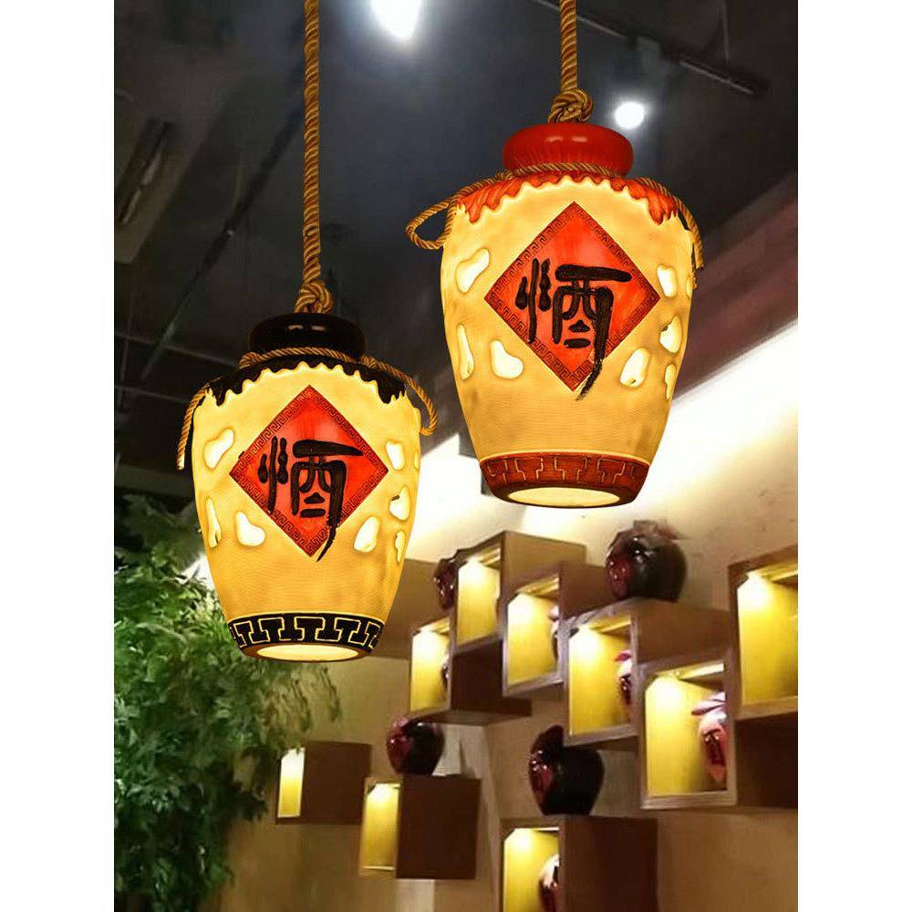 中式复古川菜馆酒坛吊灯酒吧酒馆装饰个性餐厅饭店吧台卡座吊灯