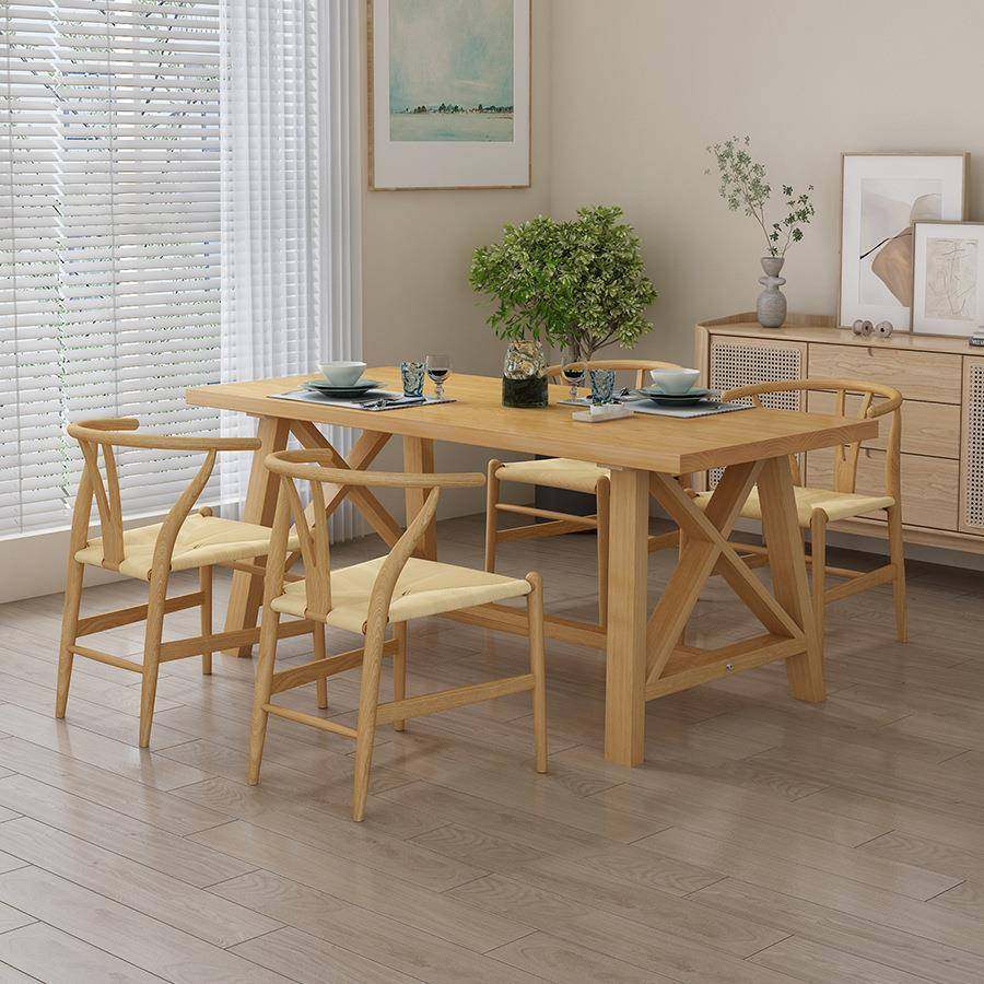 北欧实木餐桌长方形餐厅简约吃饭桌子原木色家用客厅小户型长条桌